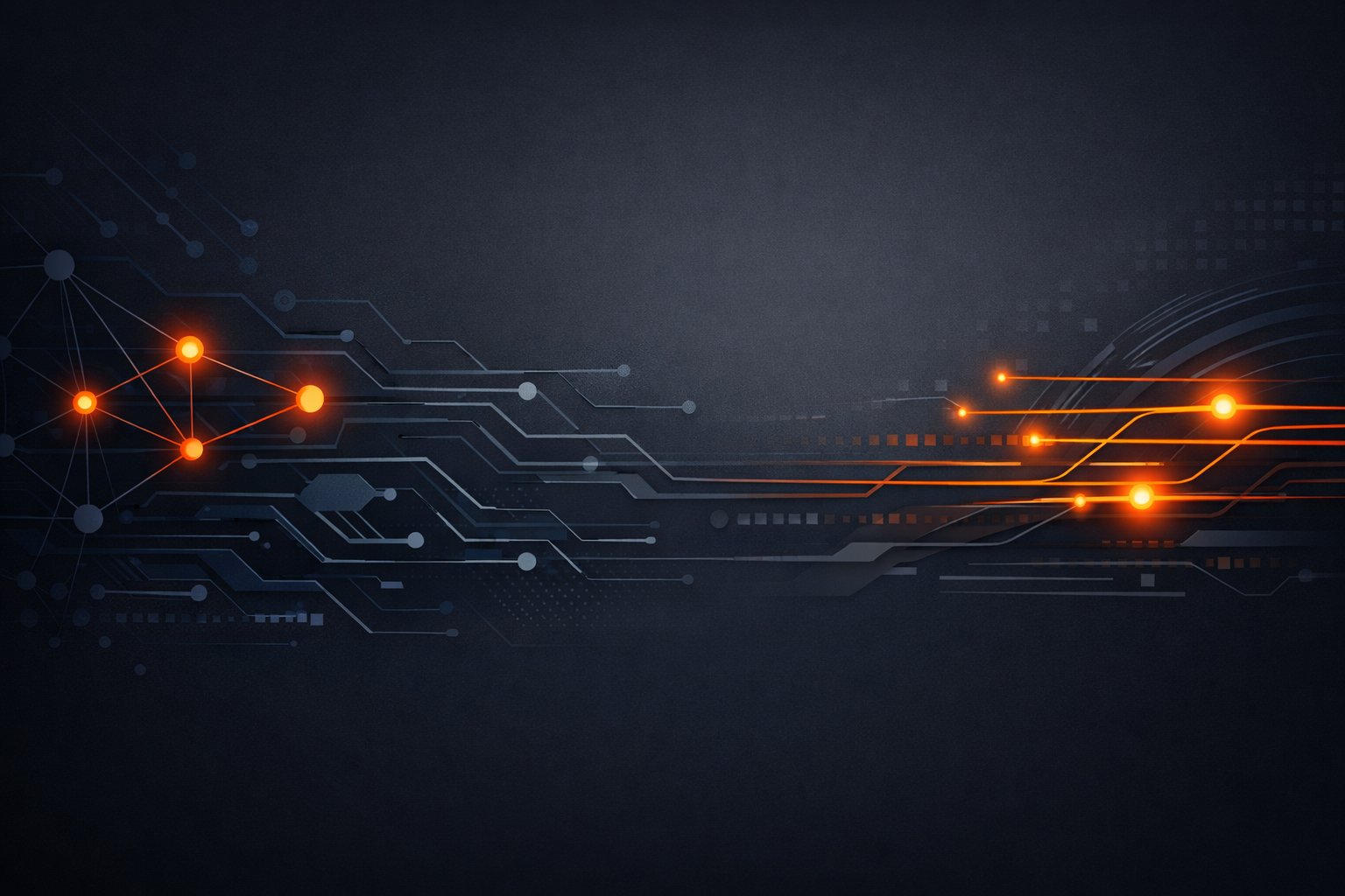 Abstract technology visualization with orange glowing circuits